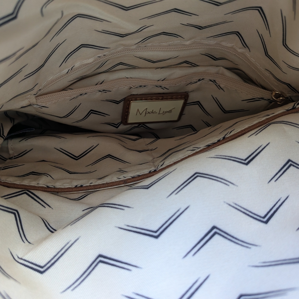 Tan Fold-Over Crossbody Bag with Navy & Red Stripe - Picture 5 of 5